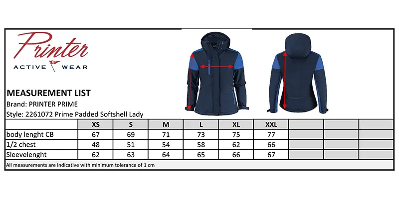 Größentabelle Wintersoftshelljacke Damen